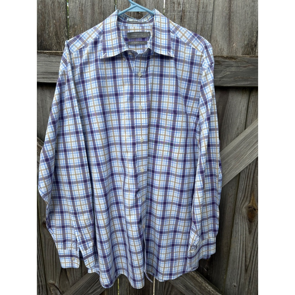 Daniel Cremieux Signature Collection Purple Blue Plaid Egyptian Cotton Shirt L